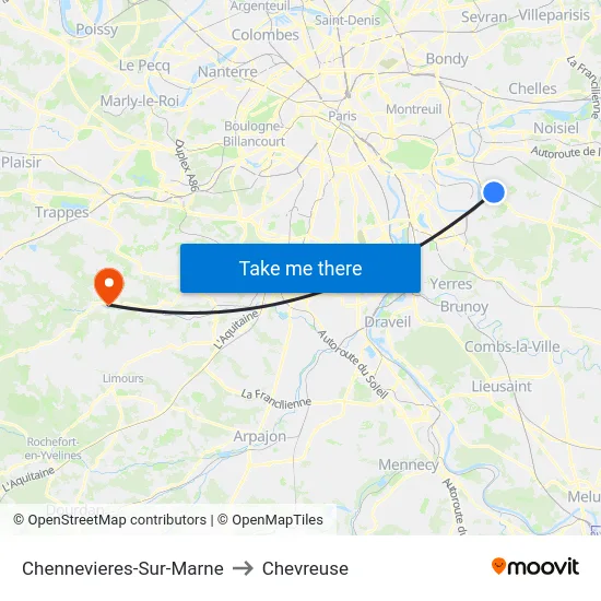 Chennevieres-Sur-Marne to Chevreuse map