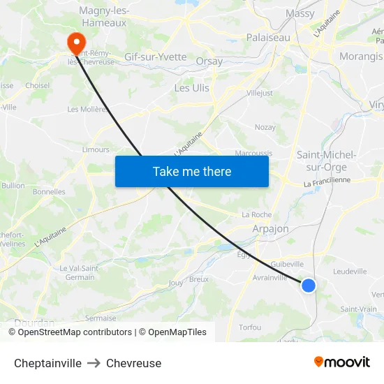 Cheptainville to Chevreuse map