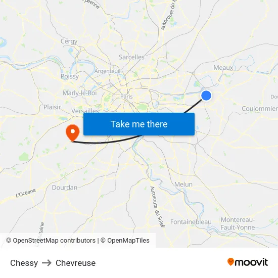 Chessy to Chevreuse map