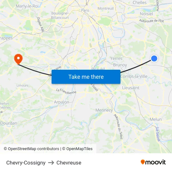Chevry-Cossigny to Chevreuse map