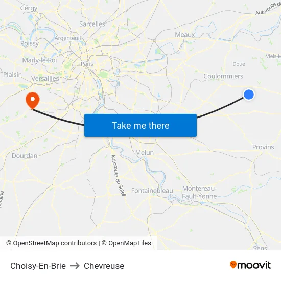 Choisy-En-Brie to Chevreuse map