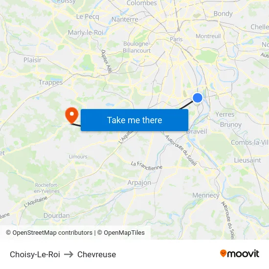 Choisy-Le-Roi to Chevreuse map