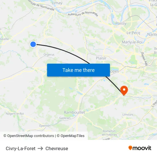 Civry-La-Foret to Chevreuse map