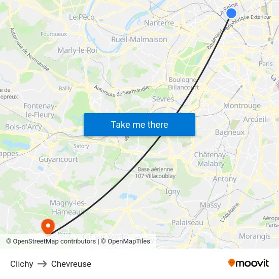 Clichy to Chevreuse map