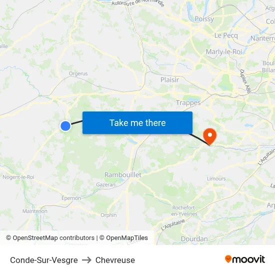 Conde-Sur-Vesgre to Chevreuse map