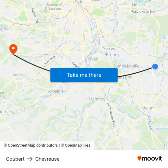 Coubert to Chevreuse map