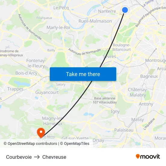 Courbevoie to Chevreuse map