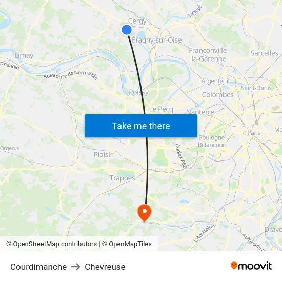 Courdimanche to Chevreuse map