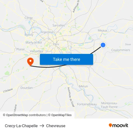 Crecy-La-Chapelle to Chevreuse map