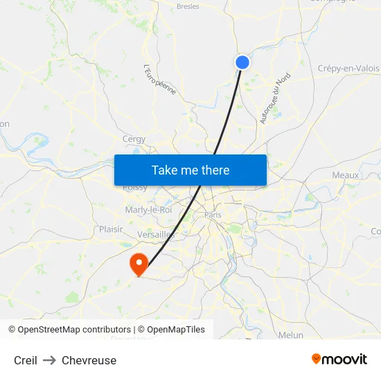 Creil to Chevreuse map