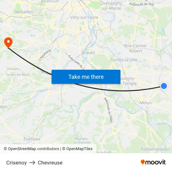 Crisenoy to Chevreuse map
