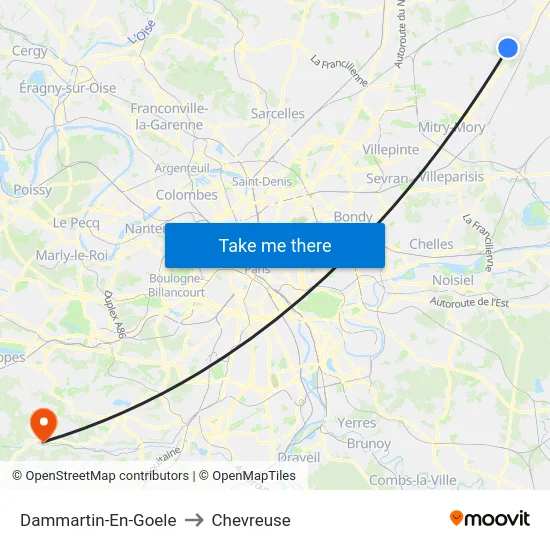 Dammartin-En-Goele to Chevreuse map