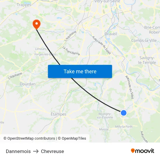 Dannemois to Chevreuse map