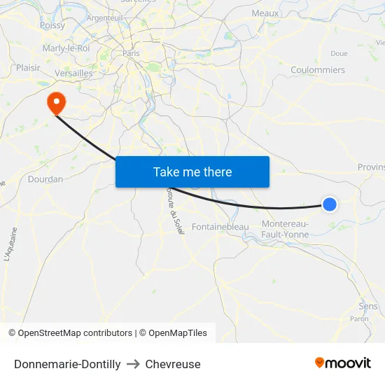 Donnemarie-Dontilly to Chevreuse map
