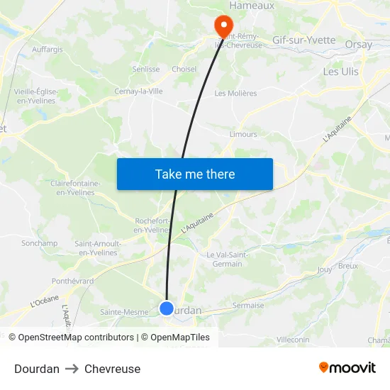 Dourdan to Chevreuse map
