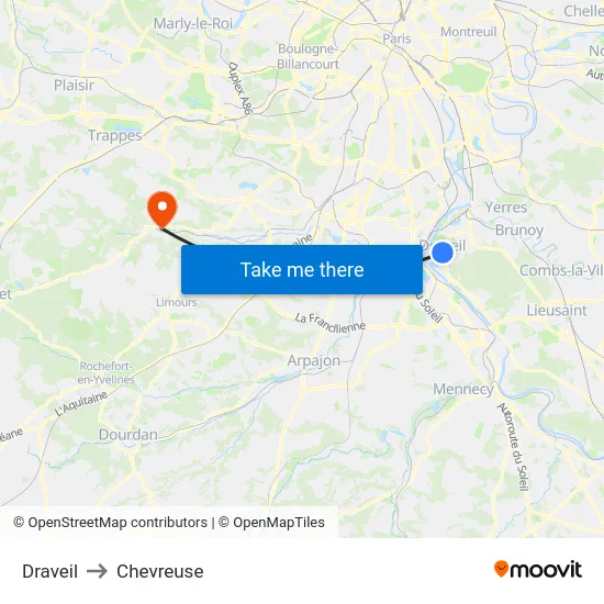 Draveil to Chevreuse map
