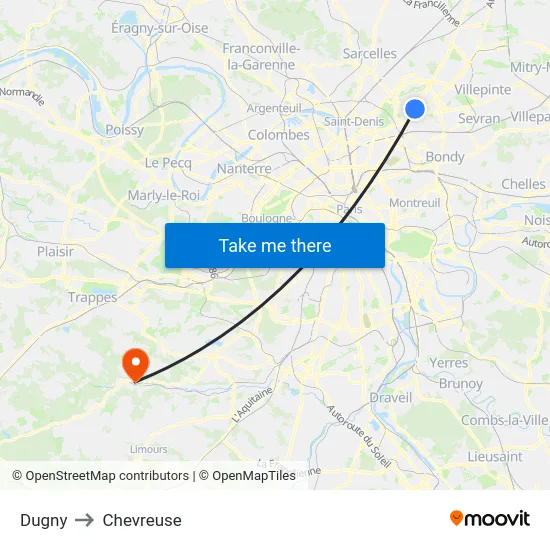 Dugny to Chevreuse map