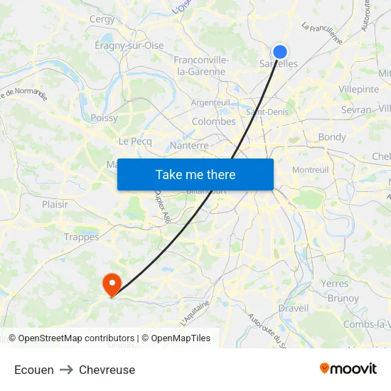 Ecouen to Chevreuse map
