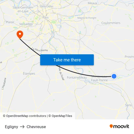 Egligny to Chevreuse map