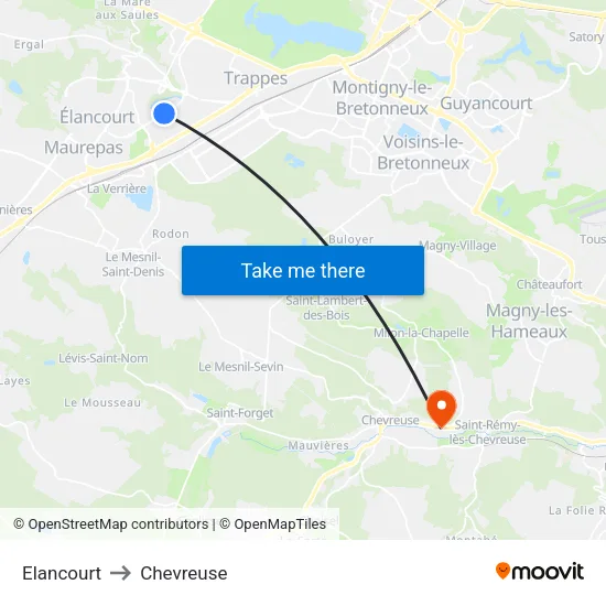 Elancourt to Chevreuse map