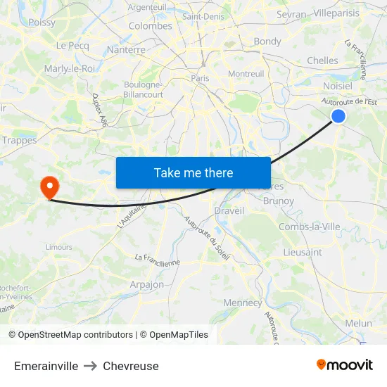 Emerainville to Chevreuse map