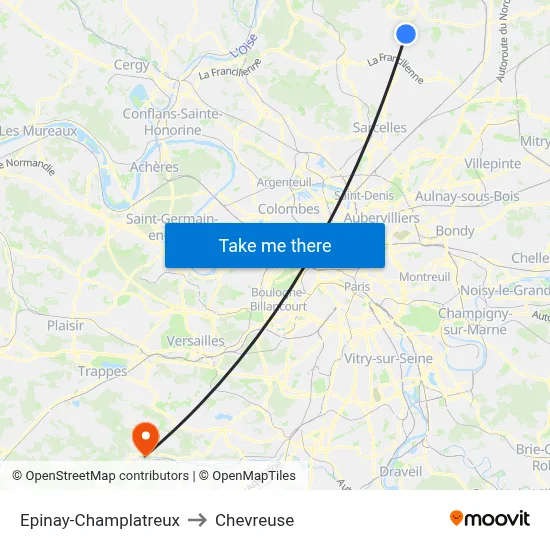 Epinay-Champlatreux to Chevreuse map