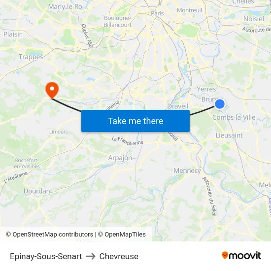 Epinay-Sous-Senart to Chevreuse map