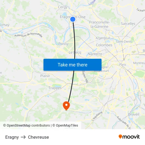 Eragny to Chevreuse map