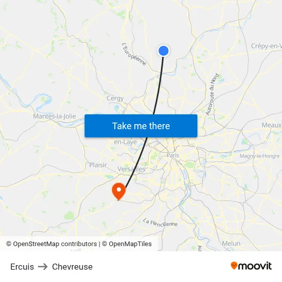 Ercuis to Chevreuse map