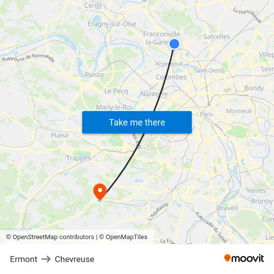 Ermont to Chevreuse map