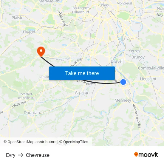 Evry to Chevreuse map