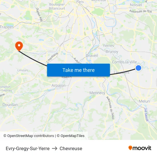 Evry-Gregy-Sur-Yerre to Chevreuse map