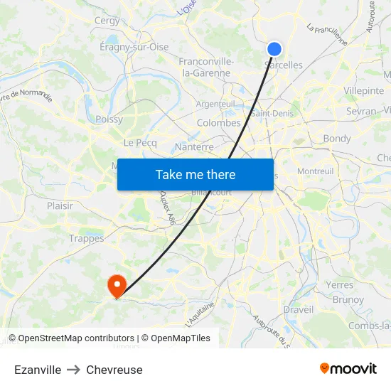Ezanville to Chevreuse map