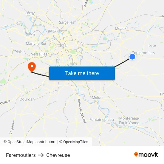 Faremoutiers to Chevreuse map