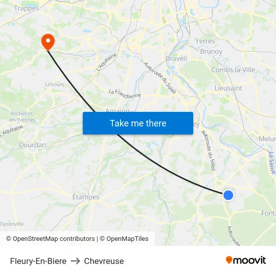 Fleury-En-Biere to Chevreuse map