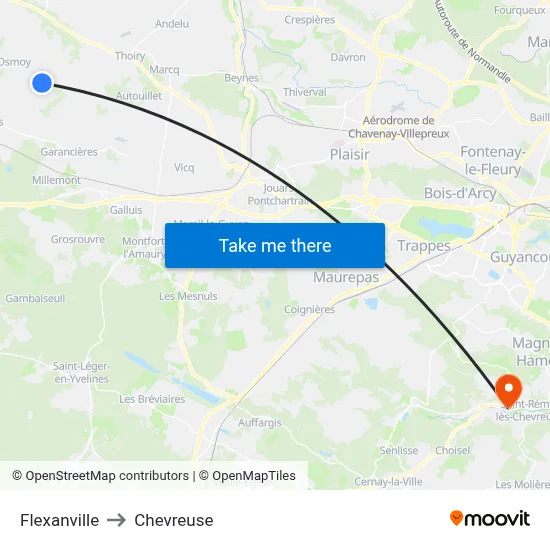 Flexanville to Chevreuse map