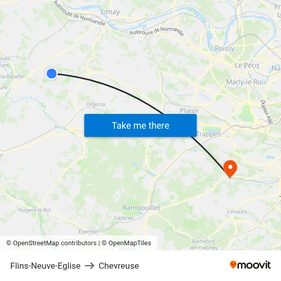 Flins-Neuve-Eglise to Chevreuse map