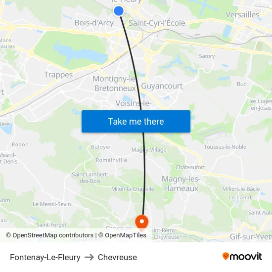 Fontenay-Le-Fleury to Chevreuse map