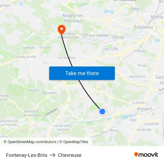 Fontenay-Les-Briis to Chevreuse map