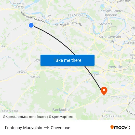 Fontenay-Mauvoisin to Chevreuse map