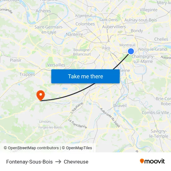 Fontenay-Sous-Bois to Chevreuse map