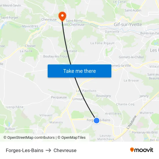 Forges-Les-Bains to Chevreuse map