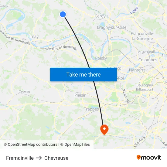 Fremainville to Chevreuse map