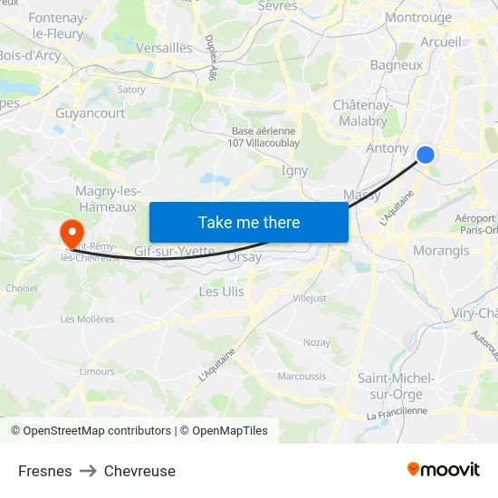 Fresnes to Chevreuse map