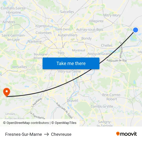 Fresnes-Sur-Marne to Chevreuse map
