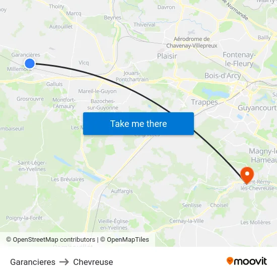 Garancieres to Chevreuse map