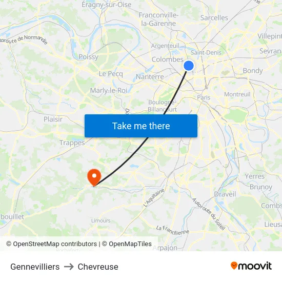 Gennevilliers to Chevreuse map