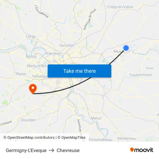 Germigny-L'Eveque to Chevreuse map