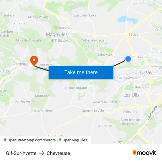 Gif-Sur-Yvette to Chevreuse map