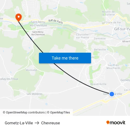 Gometz-La-Ville to Chevreuse map